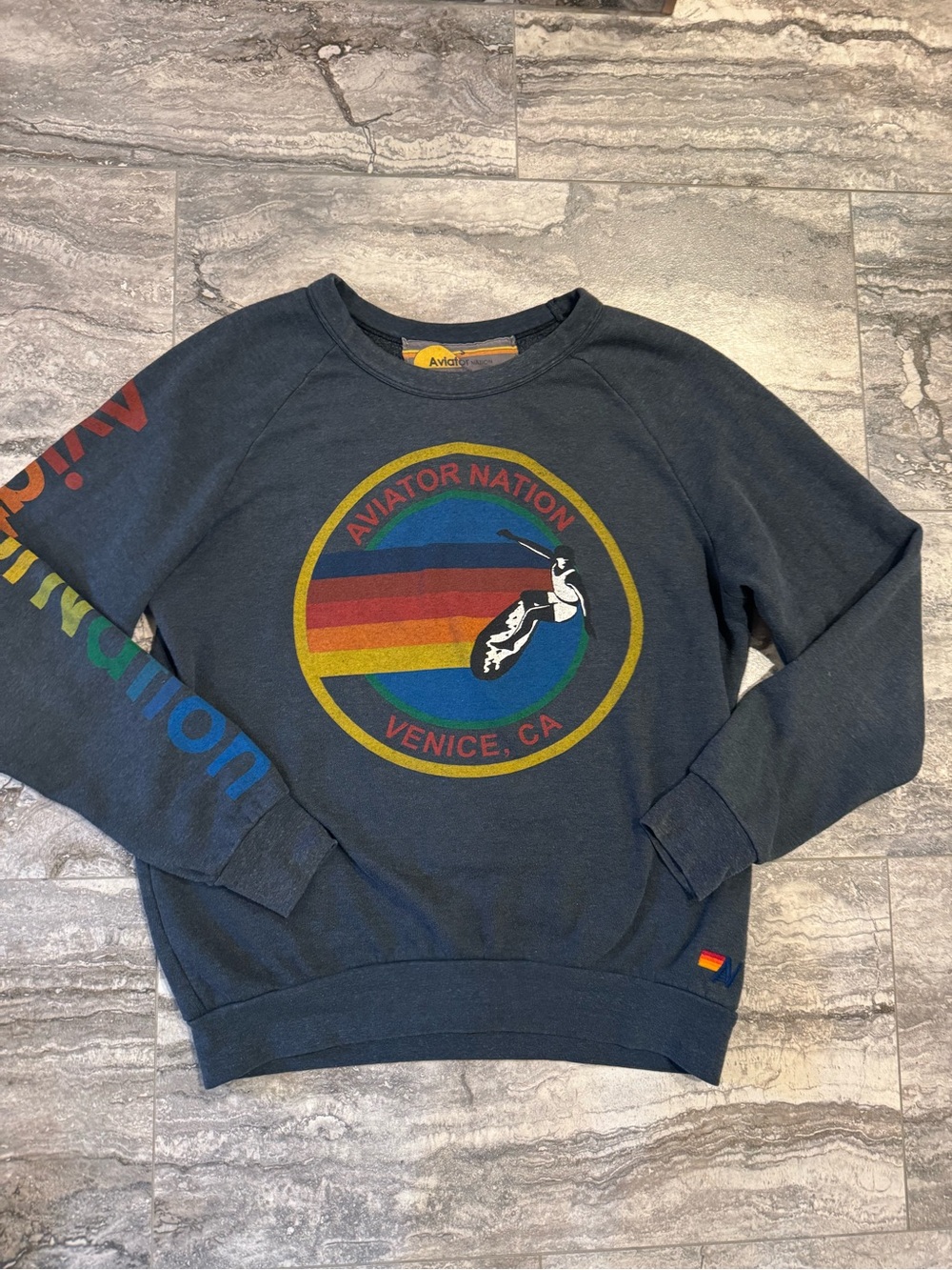 Aviator Nation Navy Crewneck with Rainbow Logo